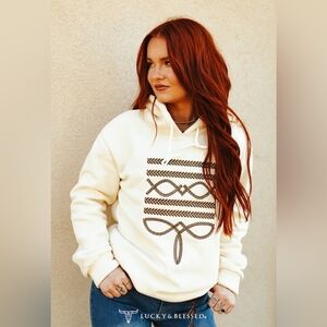 NWT Lucky And Blessed Cream Boot Stitch soft hoodie